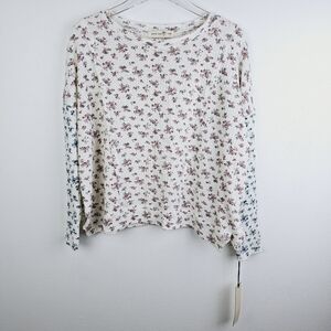 Penelope Rose Mixed Media Floral Print Thermal Waffle Knit Shirt NWT